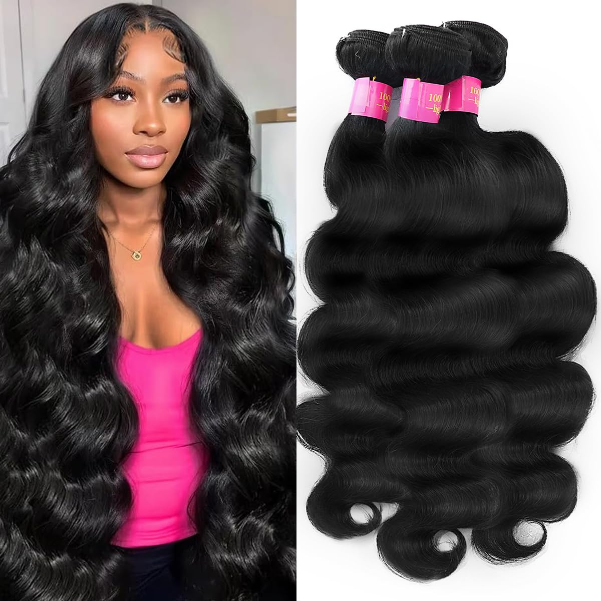 Human Hair Extensions Body Wave Brazilian Soft Thick 12-16 Inch Amazon.com : 12A Brazilian Human Hair Body Wave 3 Bundles  main image 3