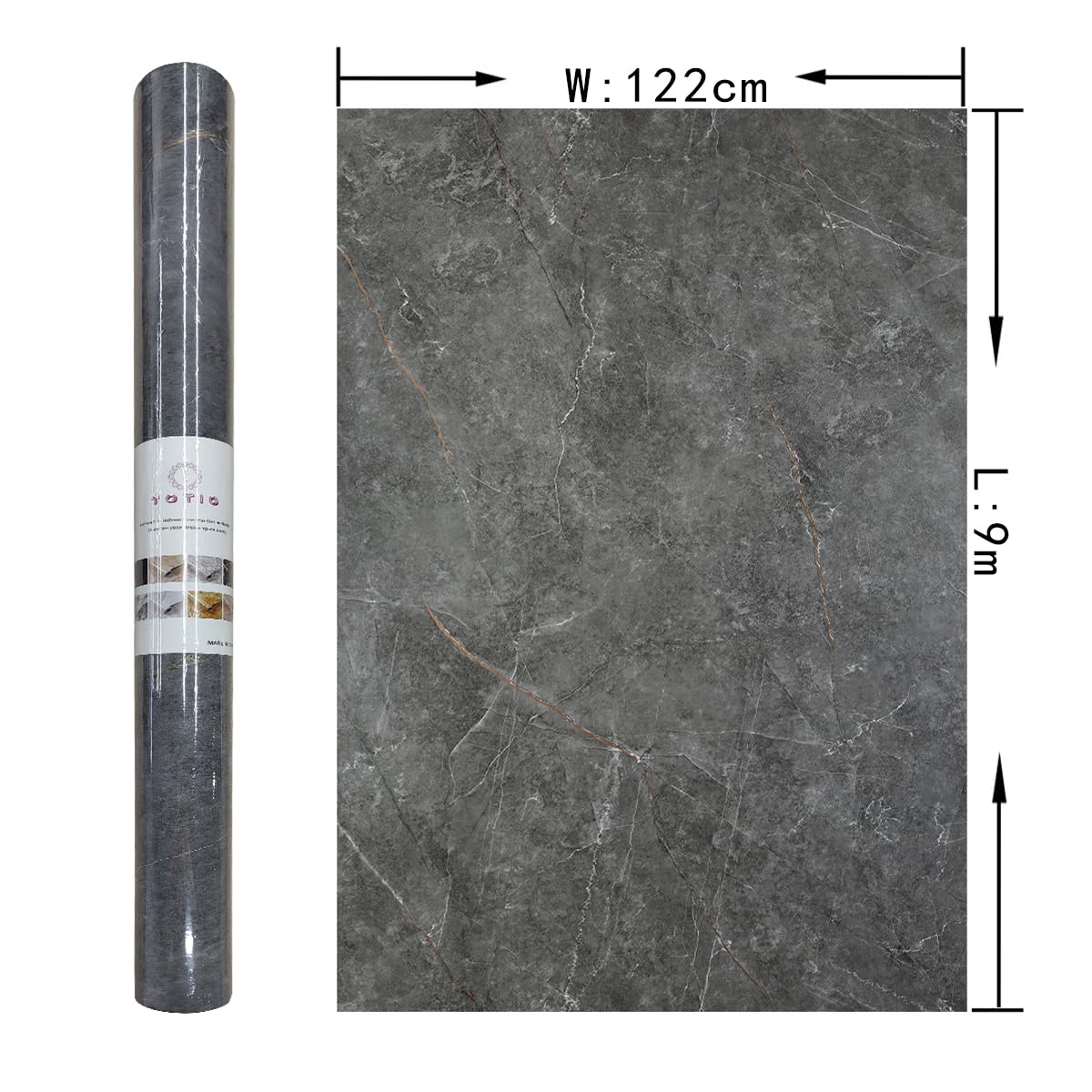 TOTIO 122CMx9M Extra Breit Hellgrau Klebefolie in Marmoroptik Selbstklebende Marmortapete Wasserdichte Möbelfolie DIY Vinyl Wandfolie Matt Angedickt Für Wände Küchen Bäder Arbeitsplatten Zementgrau