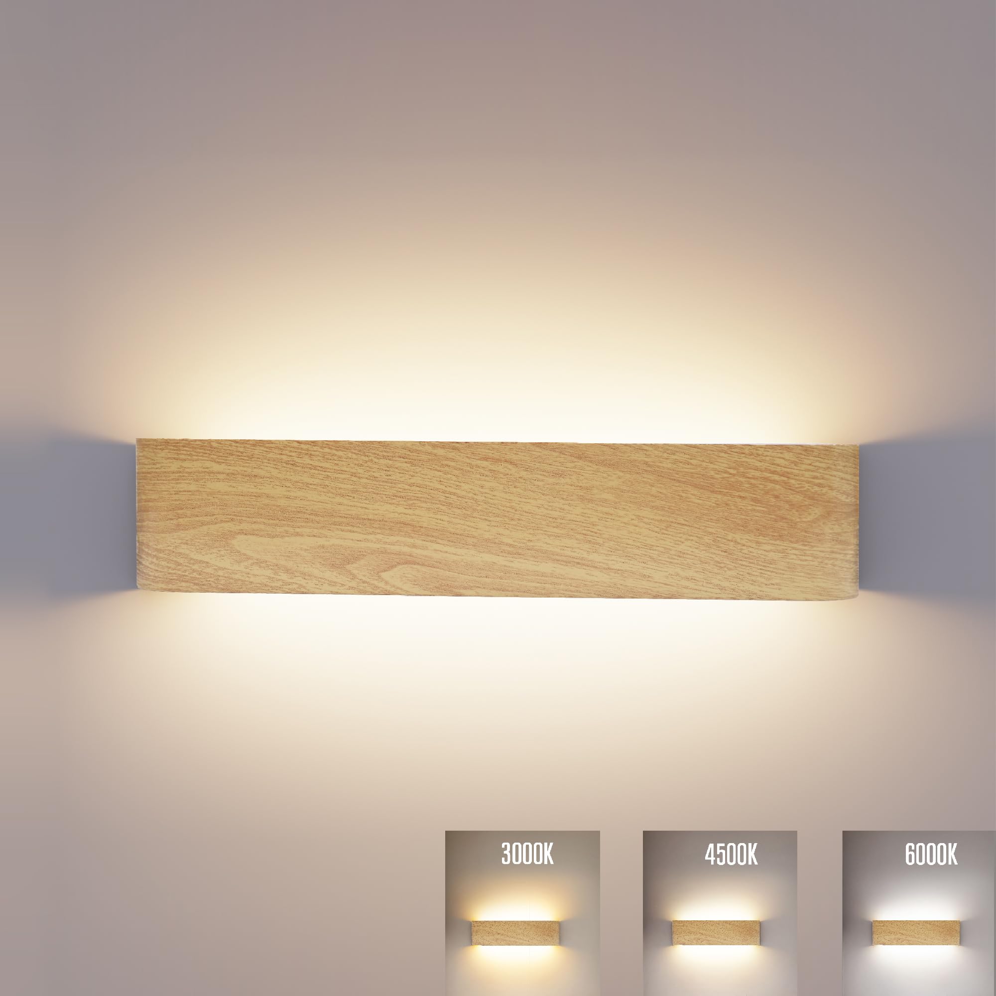 Applique Murale LED Intérieur 24W Alu 3 CCT Grain de Bois 41CM | Éclairage Moderne,Lampe Murale Up Down,2340 Lumen,Idéal pour les chambres, salons, couloirs, escaliers et entrées