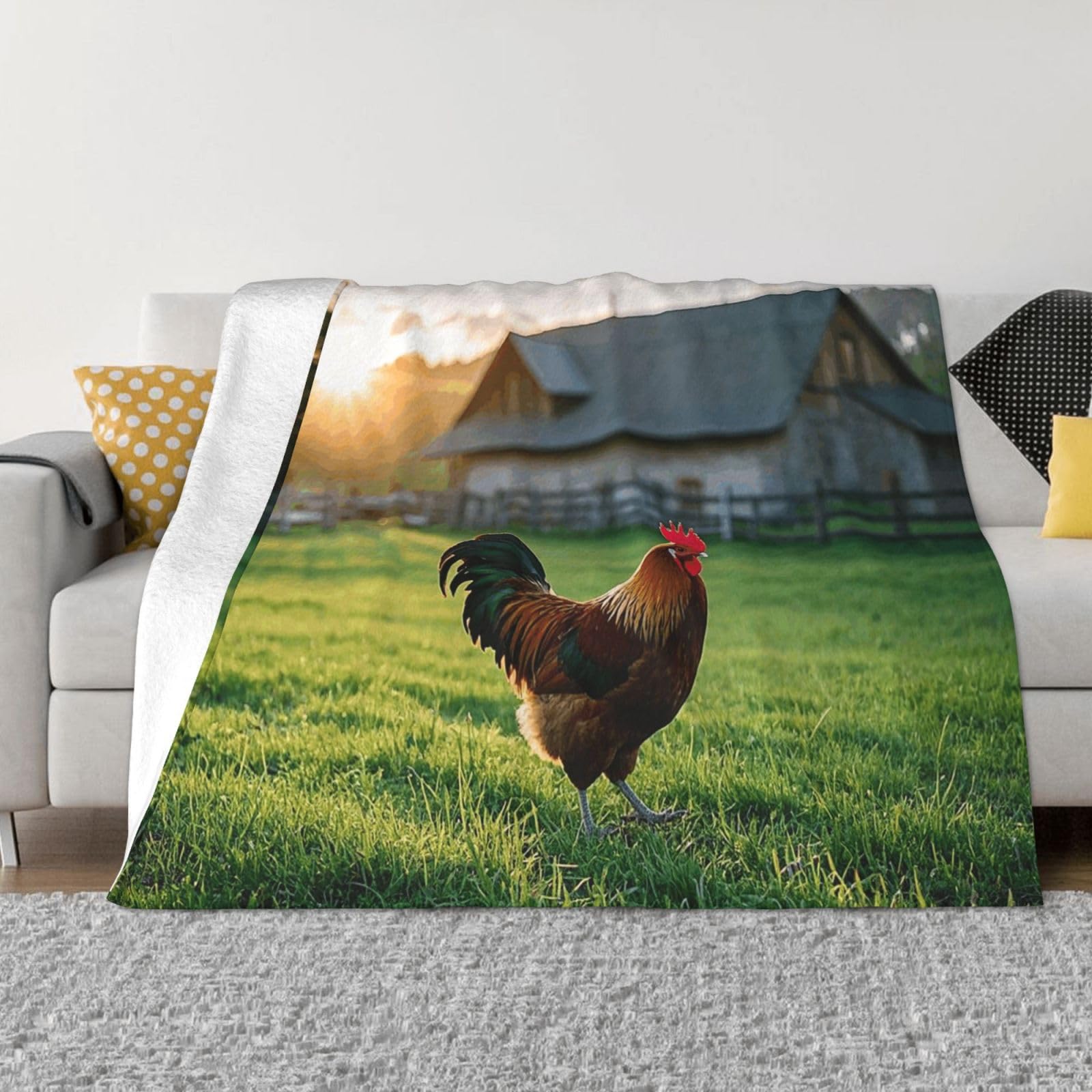 FodPand Old Fashioned Rooster Country Farm Fleece Blanket 60"x50" Lightweight Warm Throw Blanket for Bed Couch Cozy Air Conditioning Quilt All Seasons Decorative Fuzzy Blankets Gifts for Women Men
