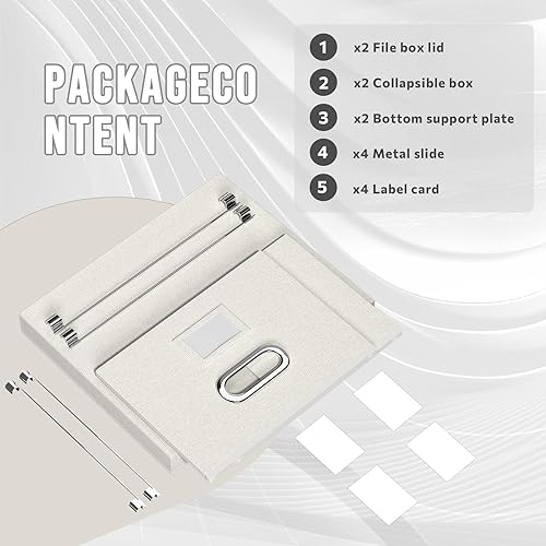 Miniatura 5 de Caja organizadora de archivos Juego de 2 cajas plegables para almacenamiento de archivos colgantes con tapas, cajas decorativas de lino para el