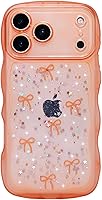 Vista 109 de Qokey para iPhone 14 Plus Funda de 6.7" con diseño de borde ondulado rizado, transparente, con purpurina, brillo, estrellas, brillante, lindo