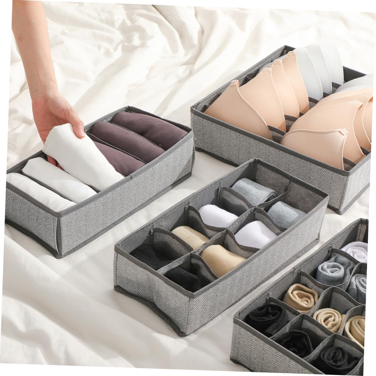 Amosfun Organizzatore Pieghevole Non Tessuto e Oxford per Biancheria Intima 4 Pezzi 7, 8, 6 Scomparti per Cassetto e Armadio