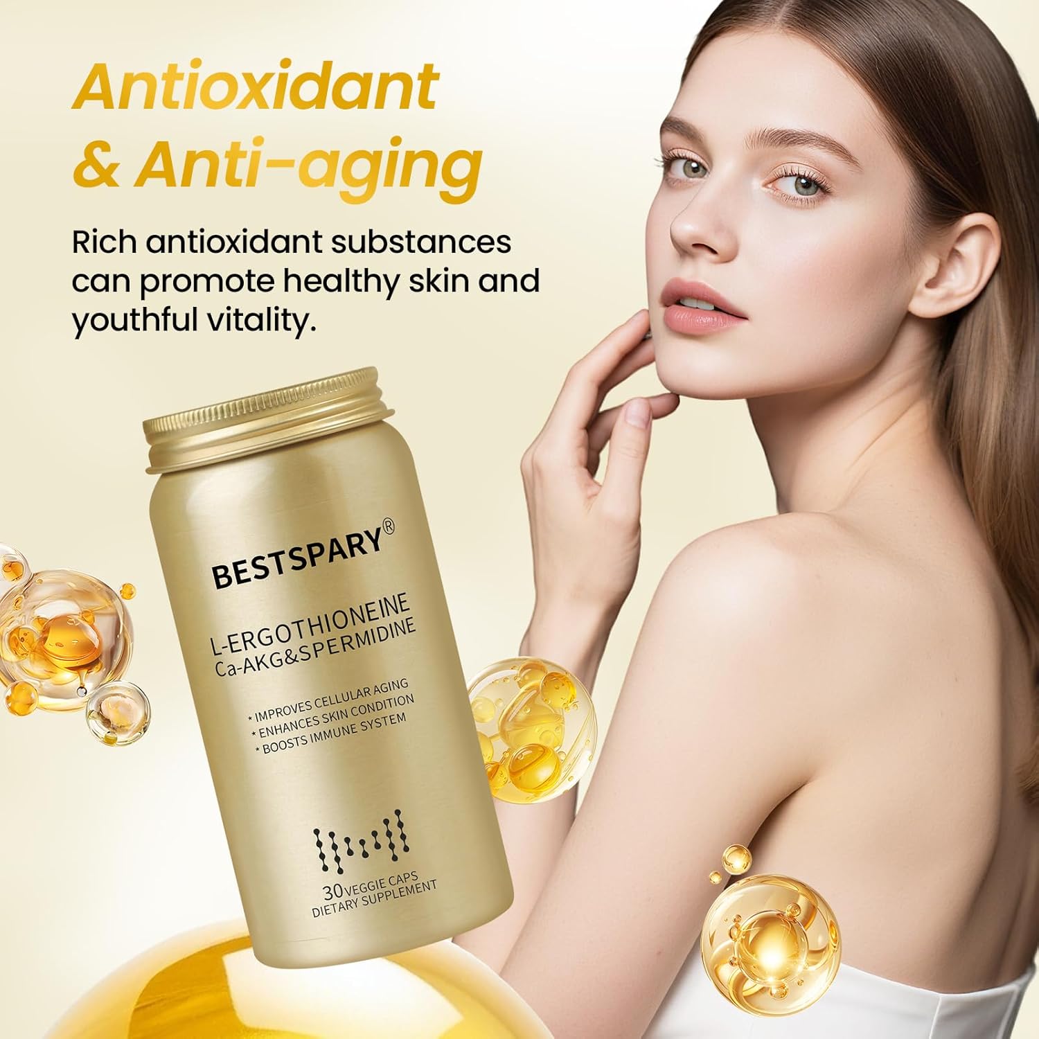 L-Ergothioneine, Antioxidant Dietary Supplement, Promotes Cellular Health, Skin Care, Brain Health, Maintains Bone Health, Enhances Immune System, Gluten-Free, Non-GMO, 30 Vegetarian Capsules - Image 8