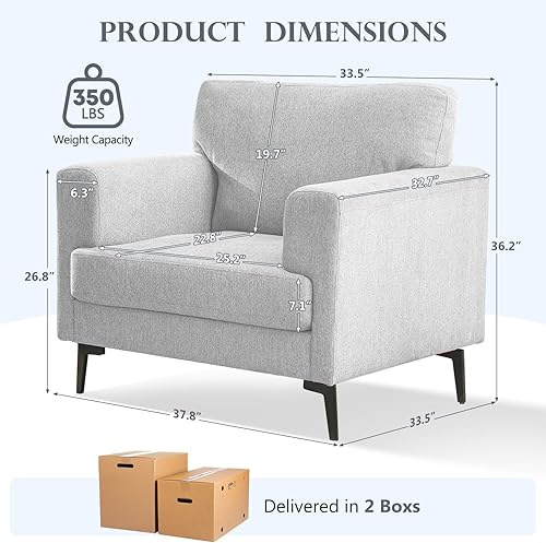 Miniatura 63 de CDCASA Juego de 2 sillas decorativas de tela de lino de gran tamaño, modernas de mediados de siglo, cómodas sillas tapizadas, sillas de lectura para