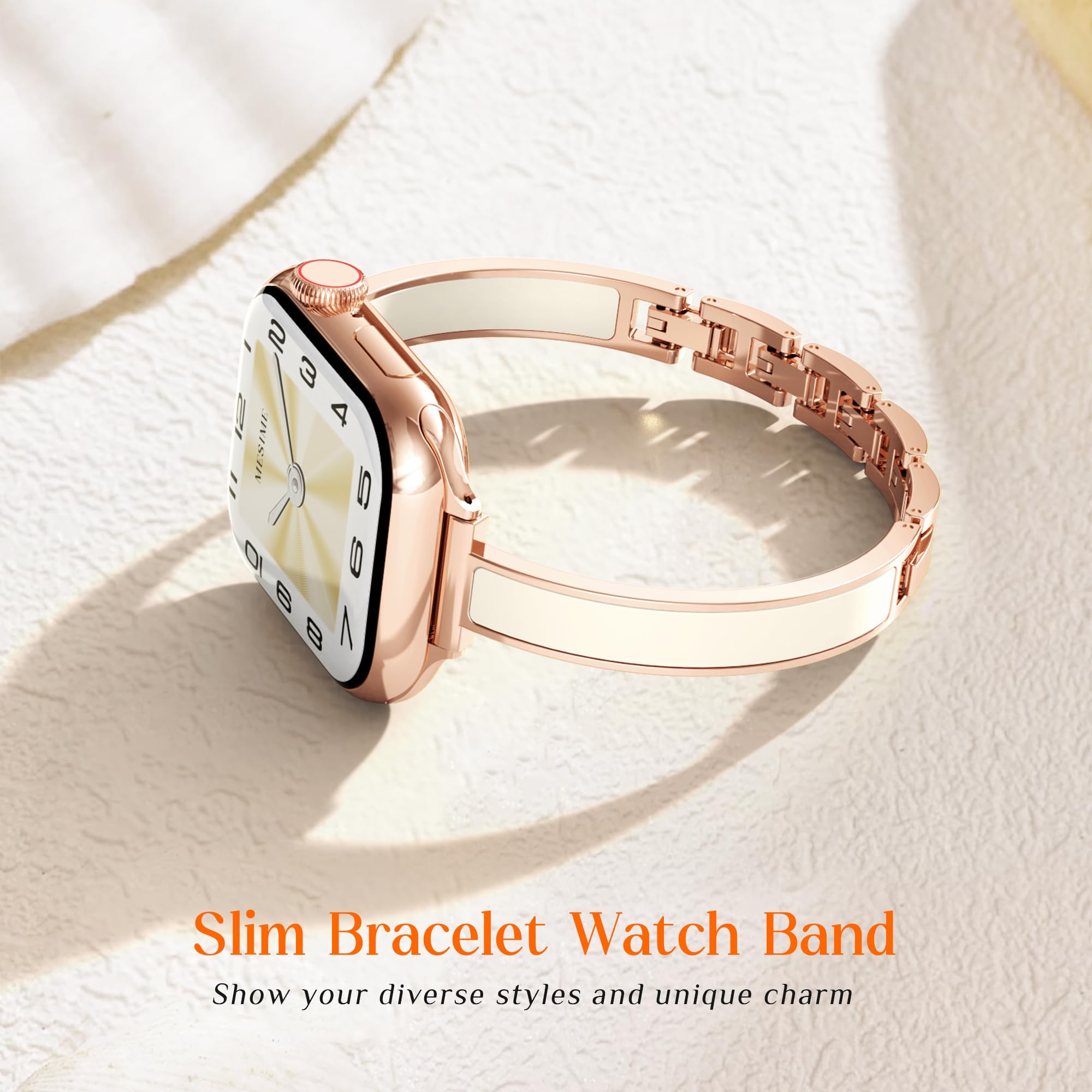 Mesime Bracelet fin et élégant pour femme compatible avec Apple Watch 49 mm, 46 mm, 45 mm, 44 mm, 42 mm, 41 mm, 40 mm, 38 mm, bracelet en métal fin pour iWatch Ultra