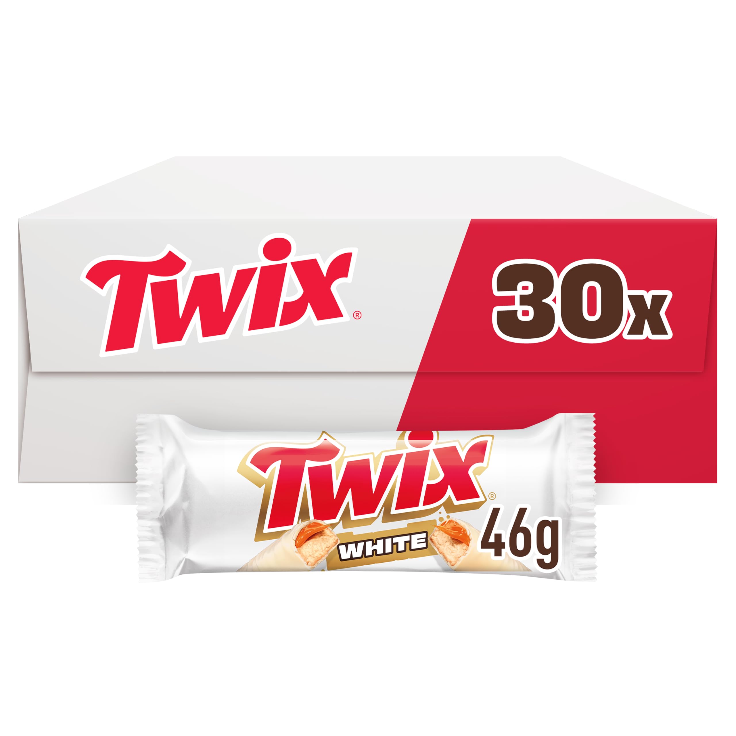 Twix White, Barritas de Chocolate Blanco con Galleta y Caramelo, Multipack, Perfecto para Regalo Navidad y Dulces, 30 x 46 g