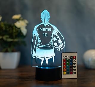 Lámpara LED de futbolista – Luz nocturna 3D con cambio de color y mando a distancia – Lámpara de mesa LED para niñas y mujeres – Luz decorativa de fútbol – Regalo para aficionados al