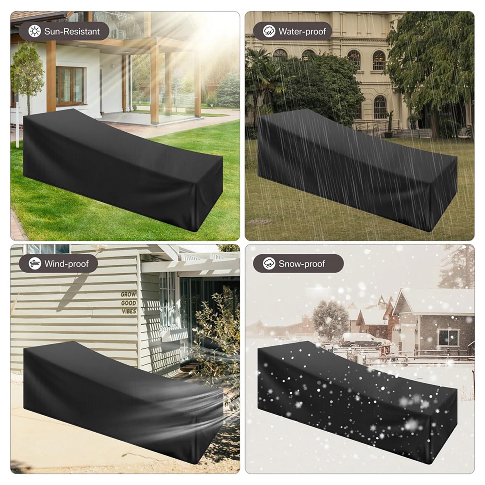 1 confezione di copertura for chaise longue, impermeabile, for esterni, da giardino, patio, for sedie, protezione for mobili, resistente al sole Per Lettino Solare(Black)