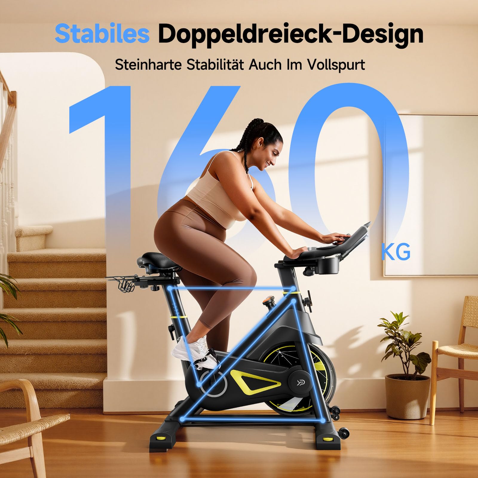 YPOO Cyclette da Casa, Resistenza Magnetica Regolabile, Sella Comoda, Supporto Tablet e Corsi Fitness, Bici Indoor per Allenamento Cardio a Casa, Cyclette Pieghevole, Grande Capacità di Carico