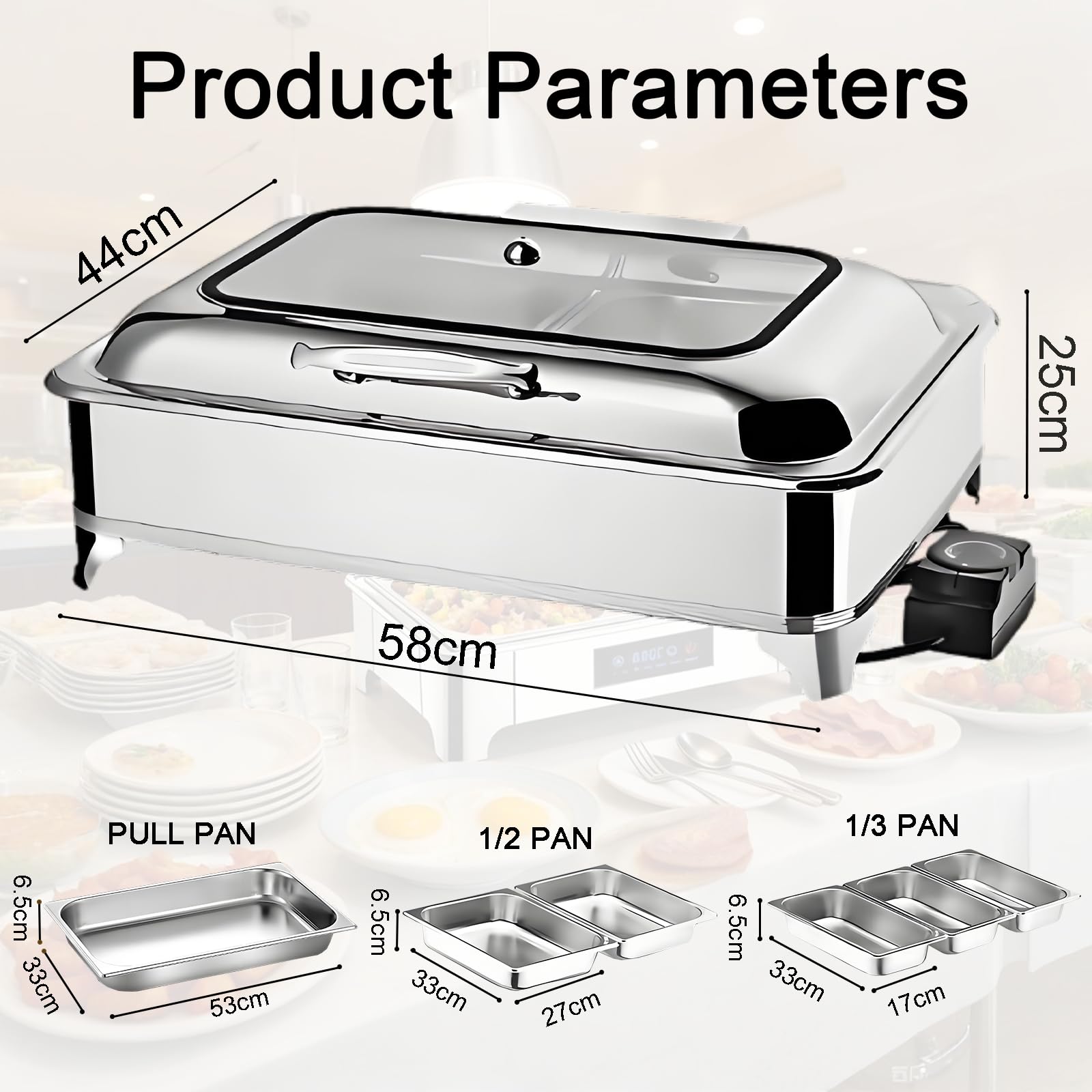 Chafing Dish Elettrico 9L, Temperatura Regolabile 35-85℃(FULL PAN) | Professionale Scaldavivande Elettrico per Buffet in Acciaio Inox, Contenitore Scalda Cibo per Buffet, Feste e Banchetti