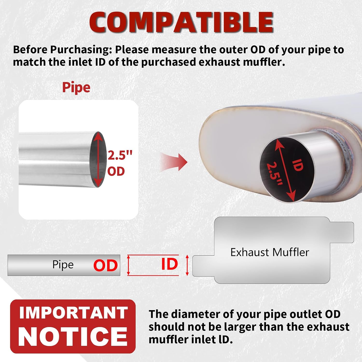 LCGP 2.5inch Universal Muffler, Performance Chamber Exhaust Muffler, 2.5" Offset In/Out, 20" Overall Length Straight-Through Performance with Stainless Steel Muffler for Truck, Cars(2.5''Inlet/Outlet)