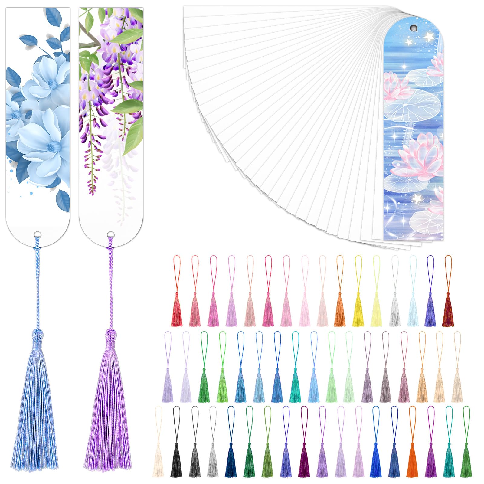 Sublimation Double Sided Bookmark Blanks - 50Pcs Metal Kit + 50 Colors Tassels, DIY Bookm…
