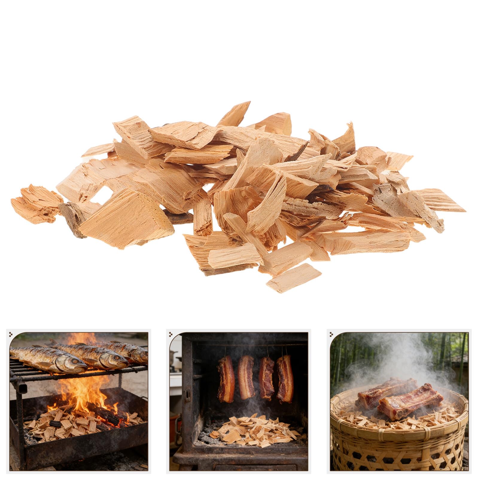 Astillas de Madera de Ciprés Natural 3-5 Cm para Ahumar Carne, Salchichas y Pato, 2 Bolsas de 400 G, Accesorios para Ahumador y Barbacoa al Aire Libre
