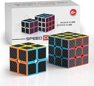 Speed Cube Set, 2x2x2 3x3x3 Carbon Fiber Sticker Puzzle Cube Bundle, Smooth Magic Cube Toy Gift for All Kids Teens Adults
