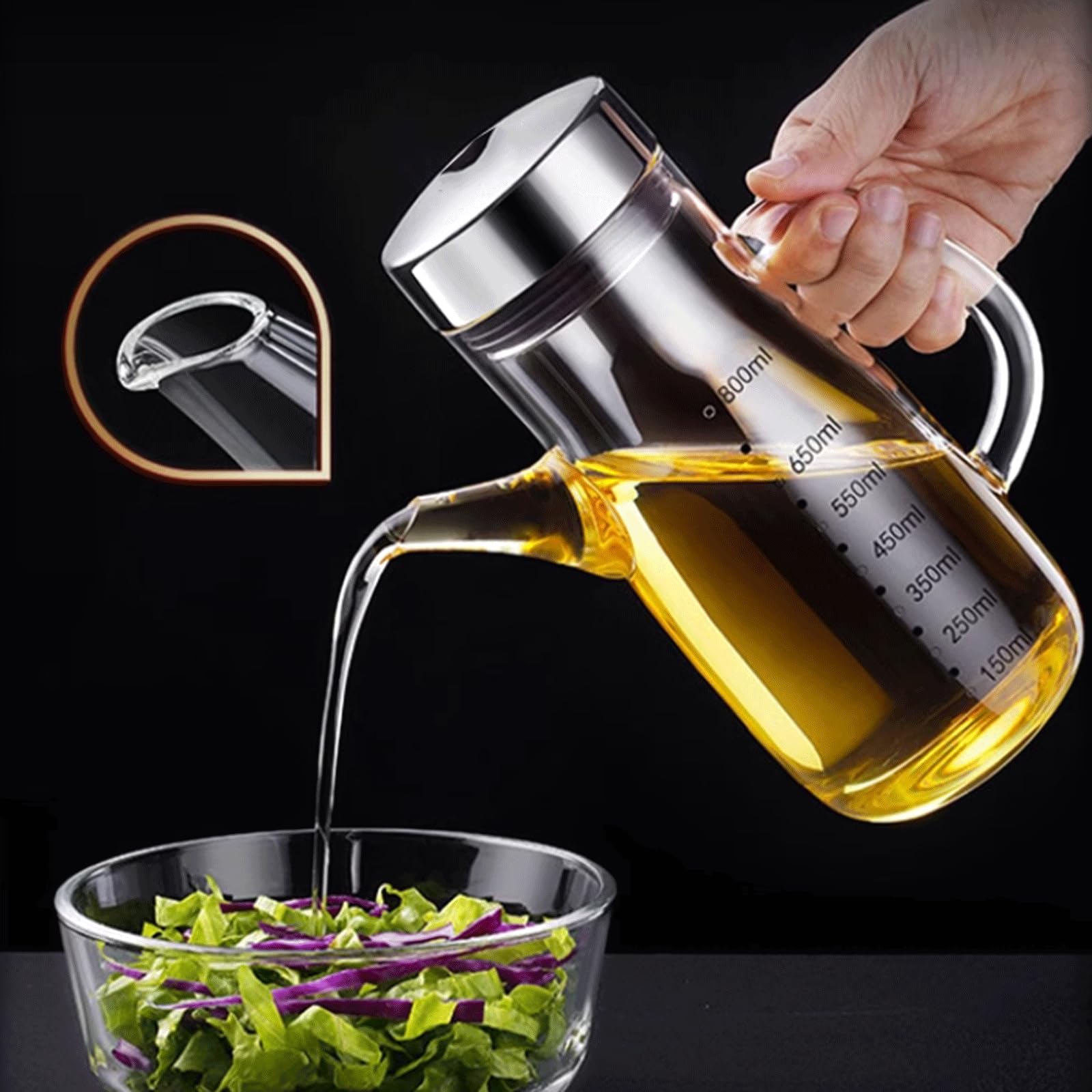 KRILLIQ Lattina di Olio Set di Bottiglie per Dispenser di Olio d'oliva Oliera con Salsa di soia chiaramente in Scala Versare Il Serbatoio dell'olio per Oli Aceti Salse per Condimento