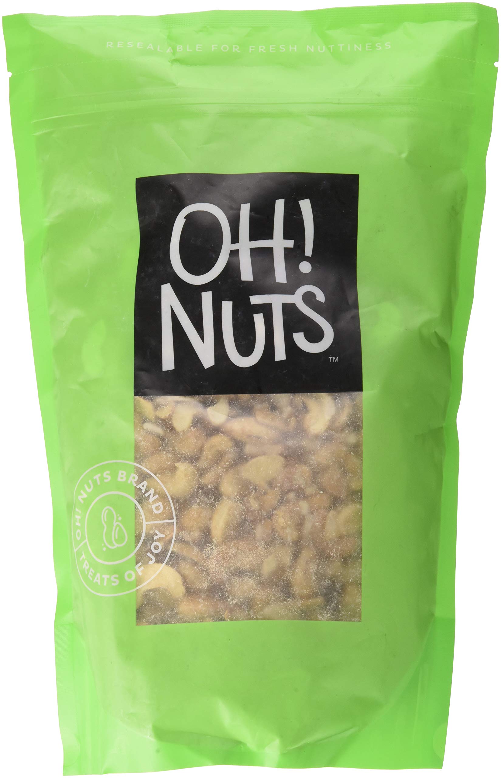 Oh! Nuts Cashews Roasted Unsalted - 2 lb - Dry Roasted Unsalted Cashews - Packed in New York Zip-Seal Bag for Exceptional Freshness
