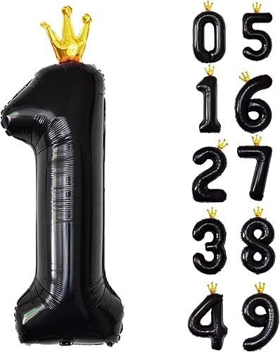 Miniatura 11 de Globo negro del número 5 con corona, globos de número grande de 40 pulgadas, suministros de decoración de fiesta de cumpleaños de 5 años Globo 5