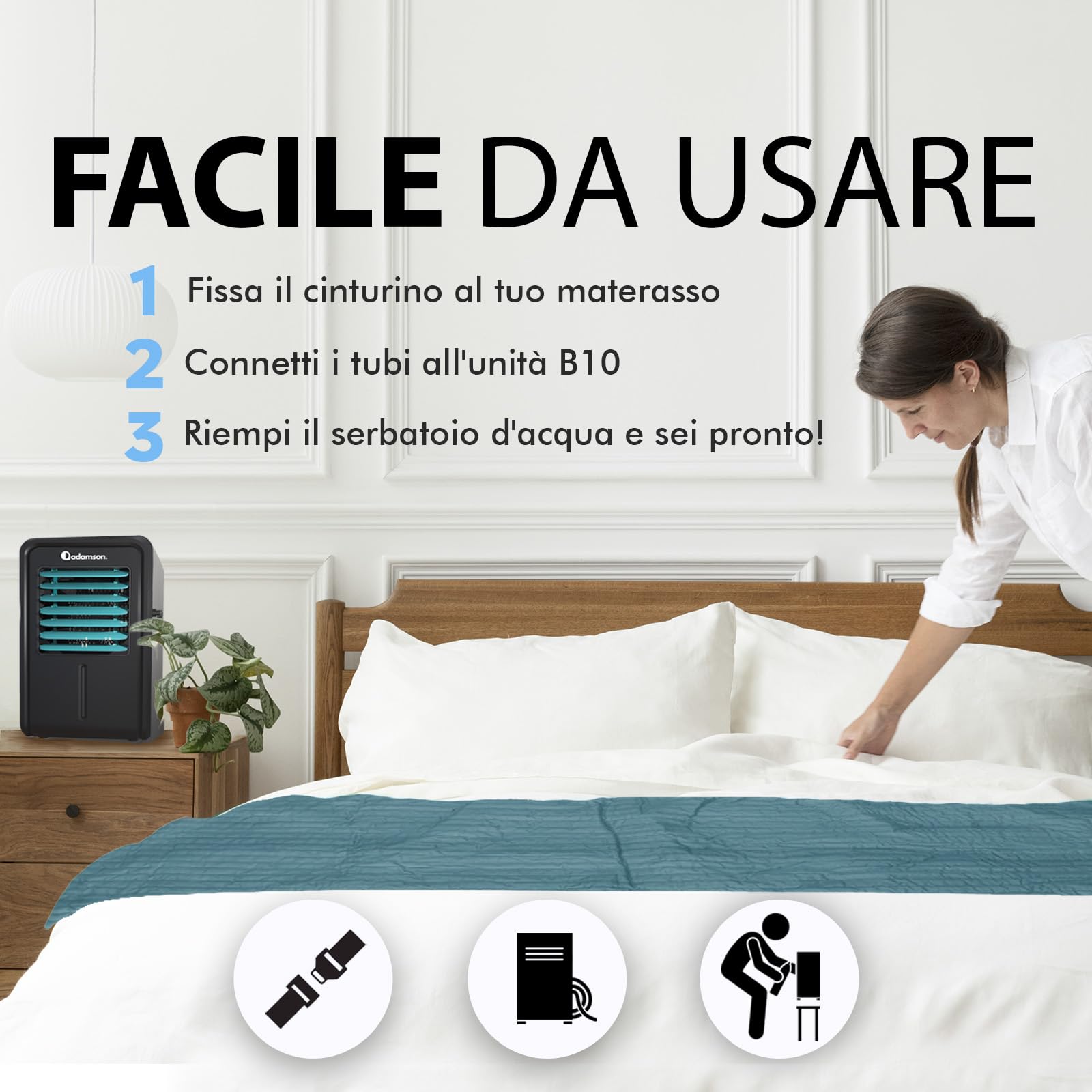 Adamson B10 - Sistema di Raffreddamento per Letto - TWIN 75" x 39" - Materasso Rinfrescante 100% Cotone per Sudorazioni Notturne - Topper Refrigerato per Chi Soffre il Caldo - Garanzia 5 Anni - Aqua