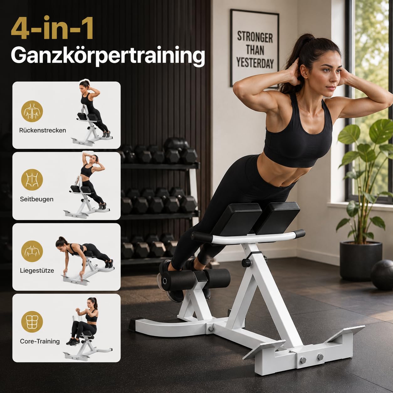 Roman Chair Hyperextension Panca per esercizi addominali e schiena - Panca fitness multifunzionale con altezza regolabile, imbottitura e gambe in schiuma - portata 300 lbs