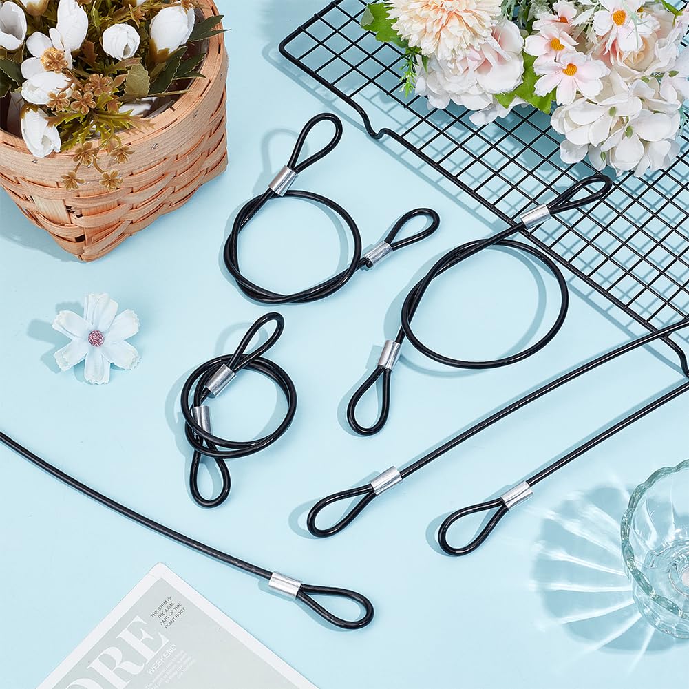 GORGECRAFT 6 Stück 50.5cm Langes Sicherheitskabel Aus Kohlenstoffstahl Mit Schlaufen (4mm Durchmesser) Schwarz Beschichtet Flexibles Drahtseil Sicherheitskette Aus Stahl Für Garten Haustüren Zäune Tor