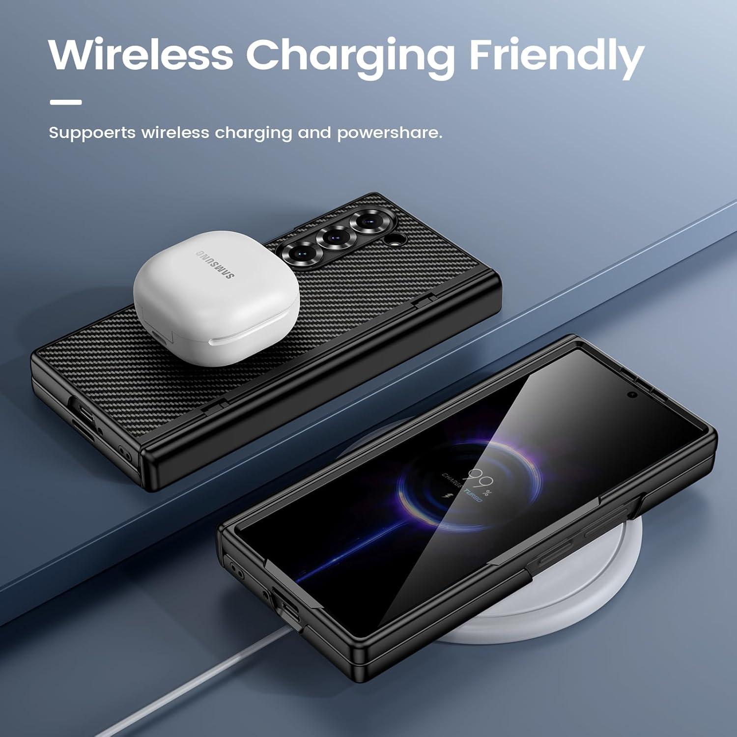 VEGO for Galaxy-Z-Fold-6 Case, Z Fold 6 Case with Built-in Privacy Screen Protector & Hinge Protection, Support Wireless Charging Slim PU Leather Cover for Samsung Galaxy Z Fold 6 5G - Carbon Fiber