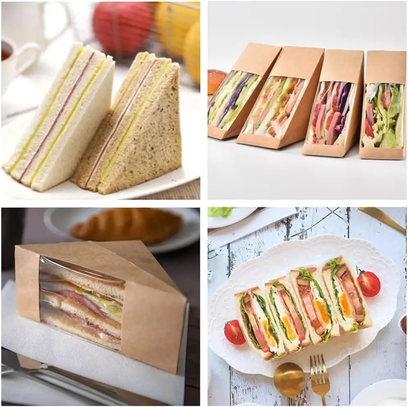 Caja Para Tartas Cajas individuales de papel kraft for sándwiches con ventana, ideales for embutidos y sushi en panaderías, rebanadas pastel o restaurantes(Color 4,100pcs)