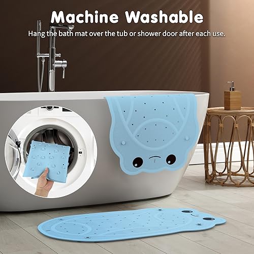 Miniatura 6 de Tapete de baño antideslizante para bebé, tapete de ducha antideslizante para niños de 30 x 18 pulgadas, tapete antideslizante con fuerte succión y