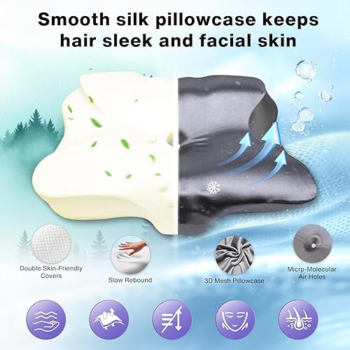 Miniatura 2 de Almohada refrescante para aliviar el dolor para el cuello, almohada cervical ajustable, espuma viscoelástica para dormir lateral, con funda de