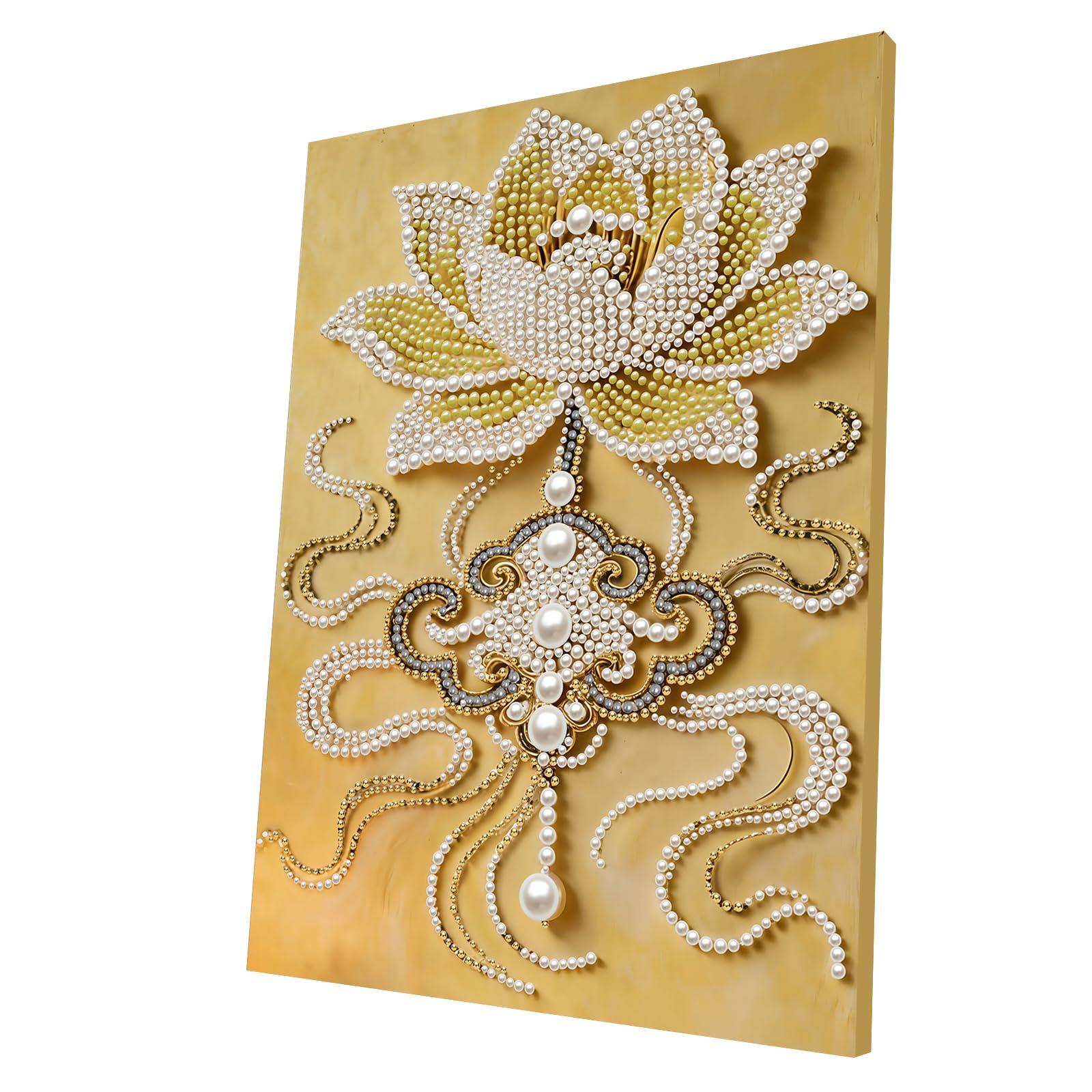 DIY Pearl Painting Kit with Wooden Frame, 3D Plastic Pearl Gemstone Ocean Art Craft for Adults Beginners, Diamond Dot Painting, Home Wall Decor Ready Gift for Women(Yellow Lotus)(30 * 40cm)