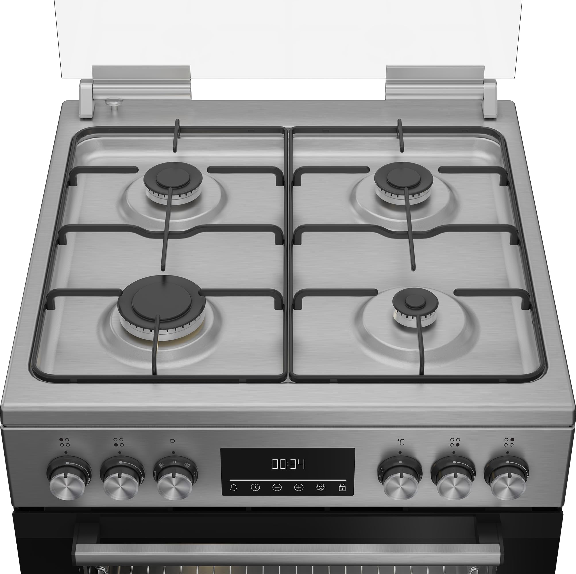 Beko FBM62320XDSL Cuisinière - fours et cuisinières (Autonome, Cuisinière, Gaz, 72 L, 4 zones de cuisson, 8 modes de chauffage, Grille latérale, Ecran multifonction, Acier inoxydable)