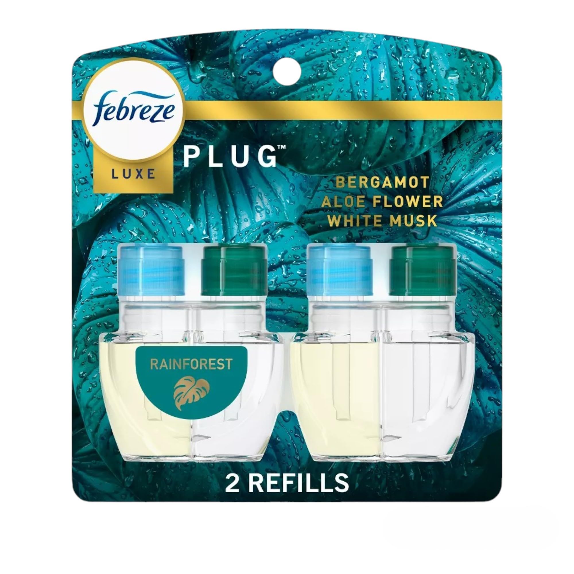Febrez Odor-Fighting Fade Defy Plug in Air Freshener Refills, Fall Scents, Winter Luxe Limited Edition - (2) of 0.87 fl oz Refills (Rainforest)
