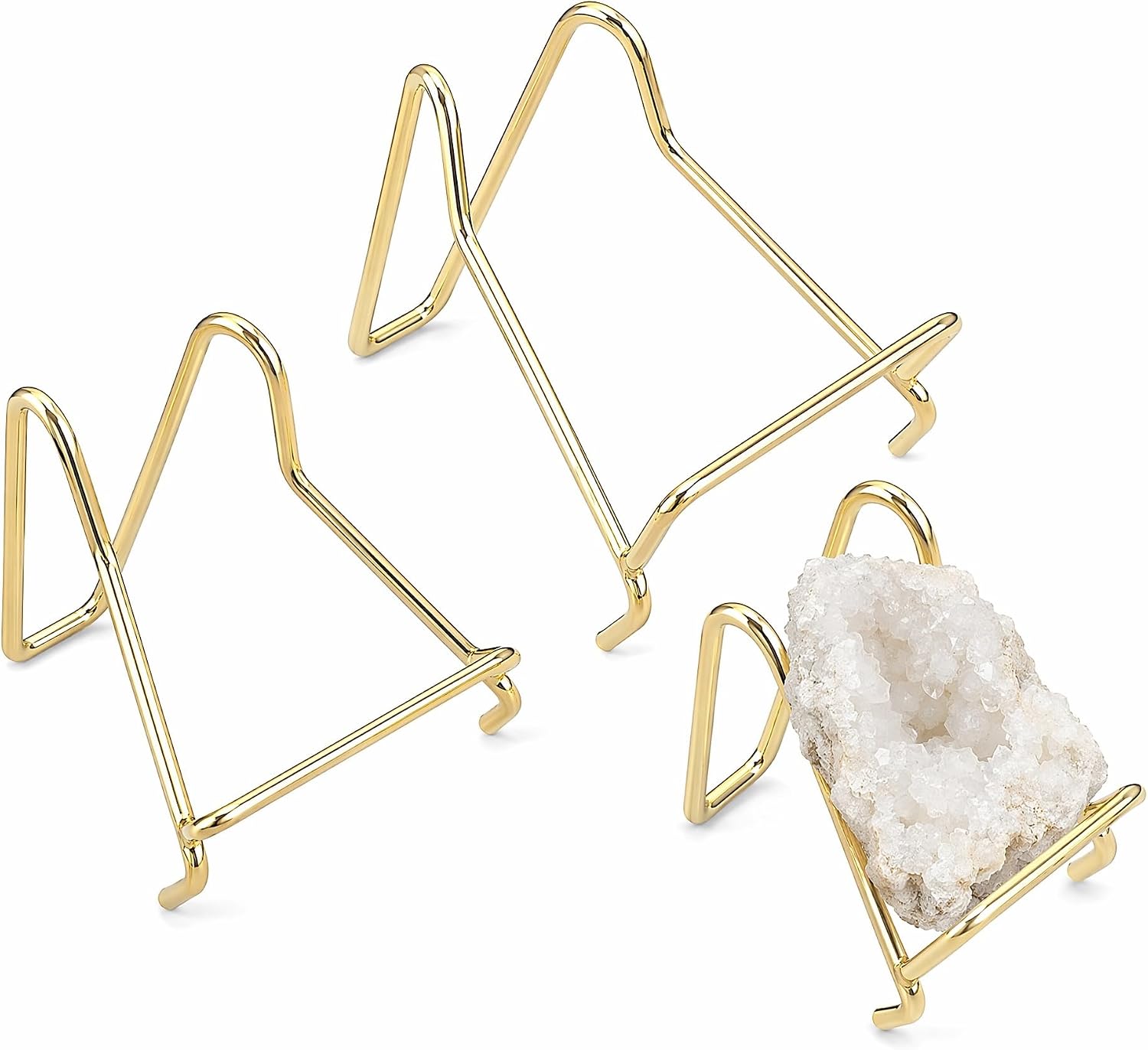 3Pcs 3 Sizes Rock Display Stand Gold Metal Easel Stands Crystal Holder Set for Rocks Minerals Geodes Heart Stones Agate Fossils Coins Cards Plates Collectible Display Decor