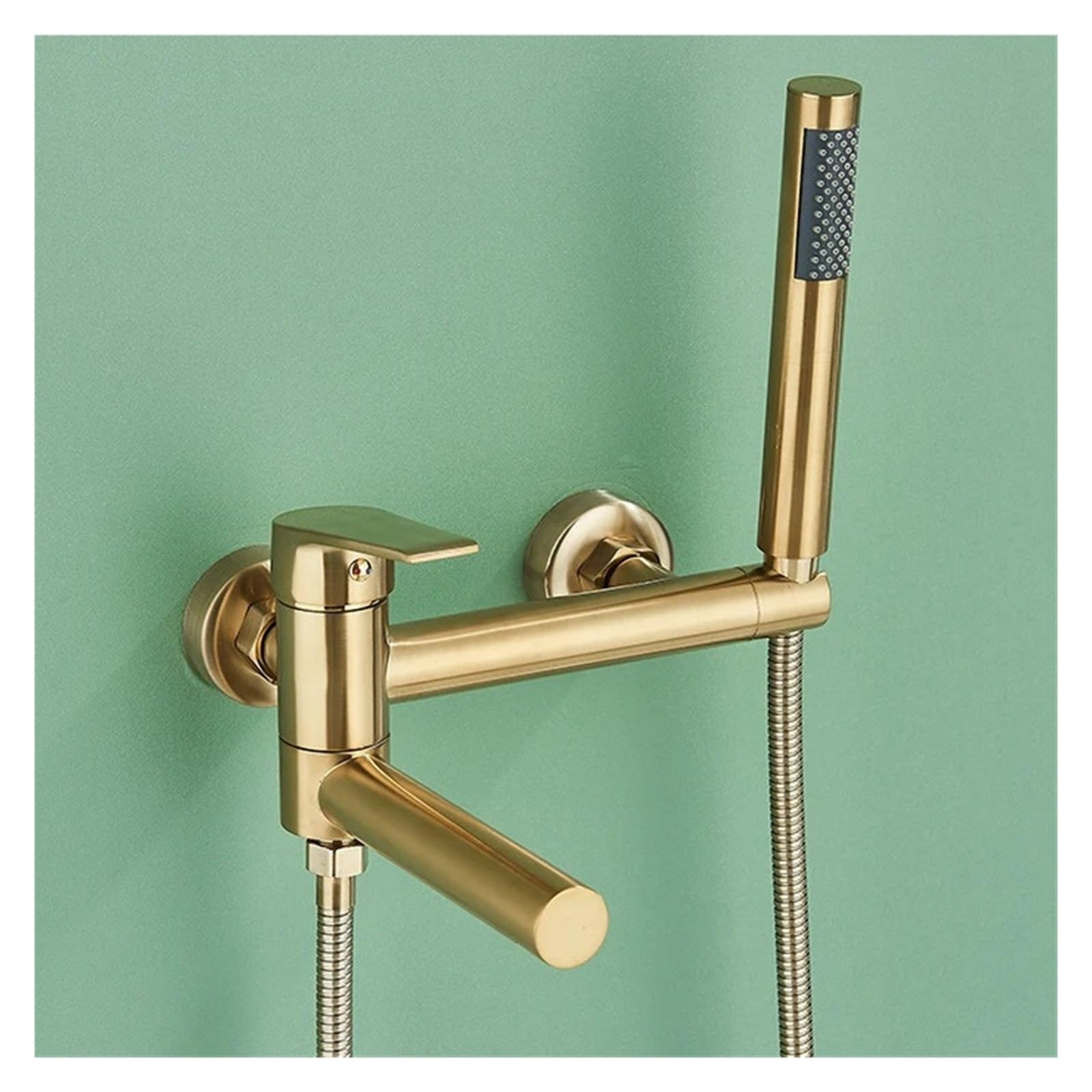 Grifo de bañera de latón Macizo, Grifo Mezclador de Pared, Grifo Monomando con caño Mezclador en Cascada, Juego de Ducha Completo (Dorado)
