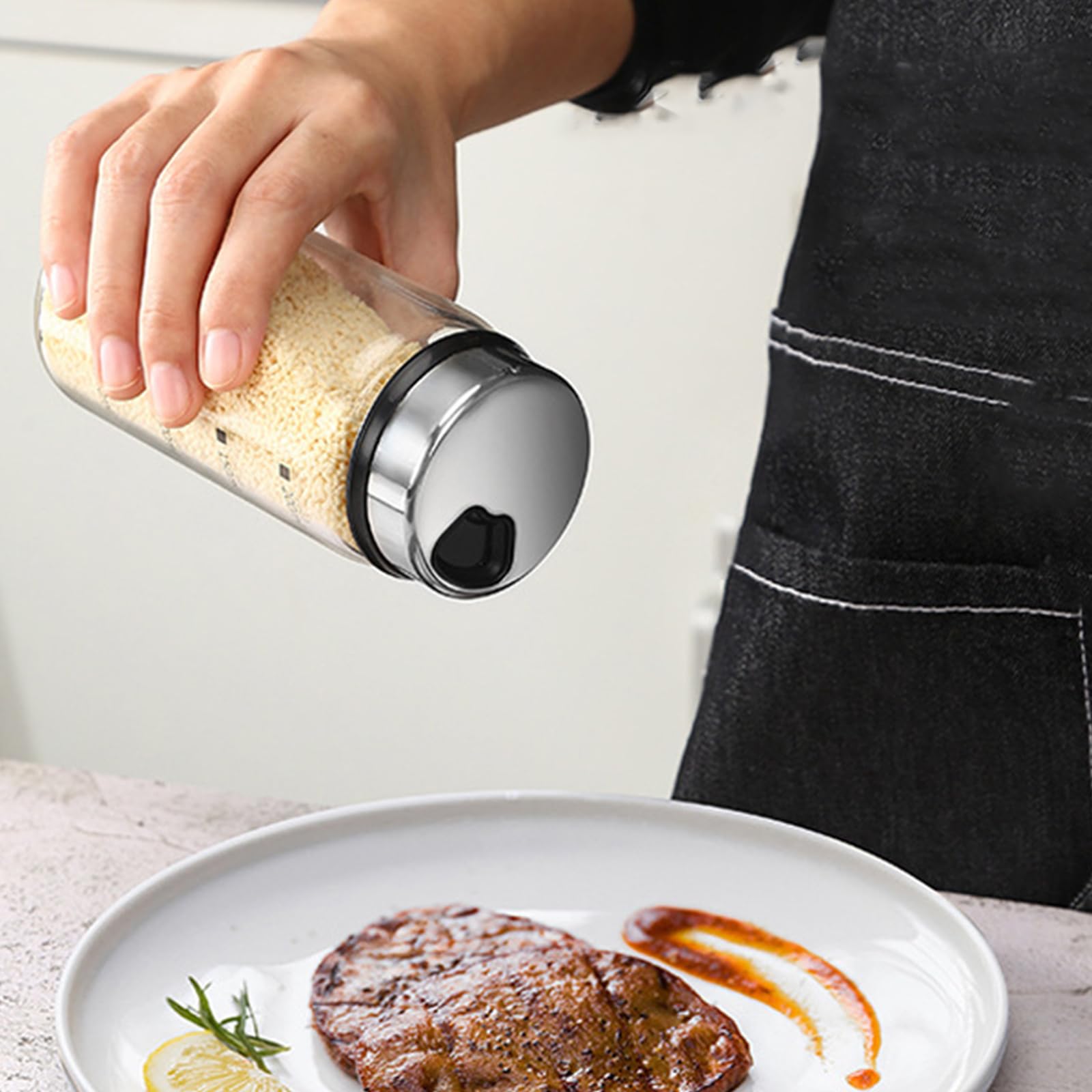 4 barattoli per spezie con coperchio girevole, 150 ml, saliera e pepe, contenitori per spezie con fori per spezie, in vetro borosilicato per cucina, grigliate all'aperto, cucina