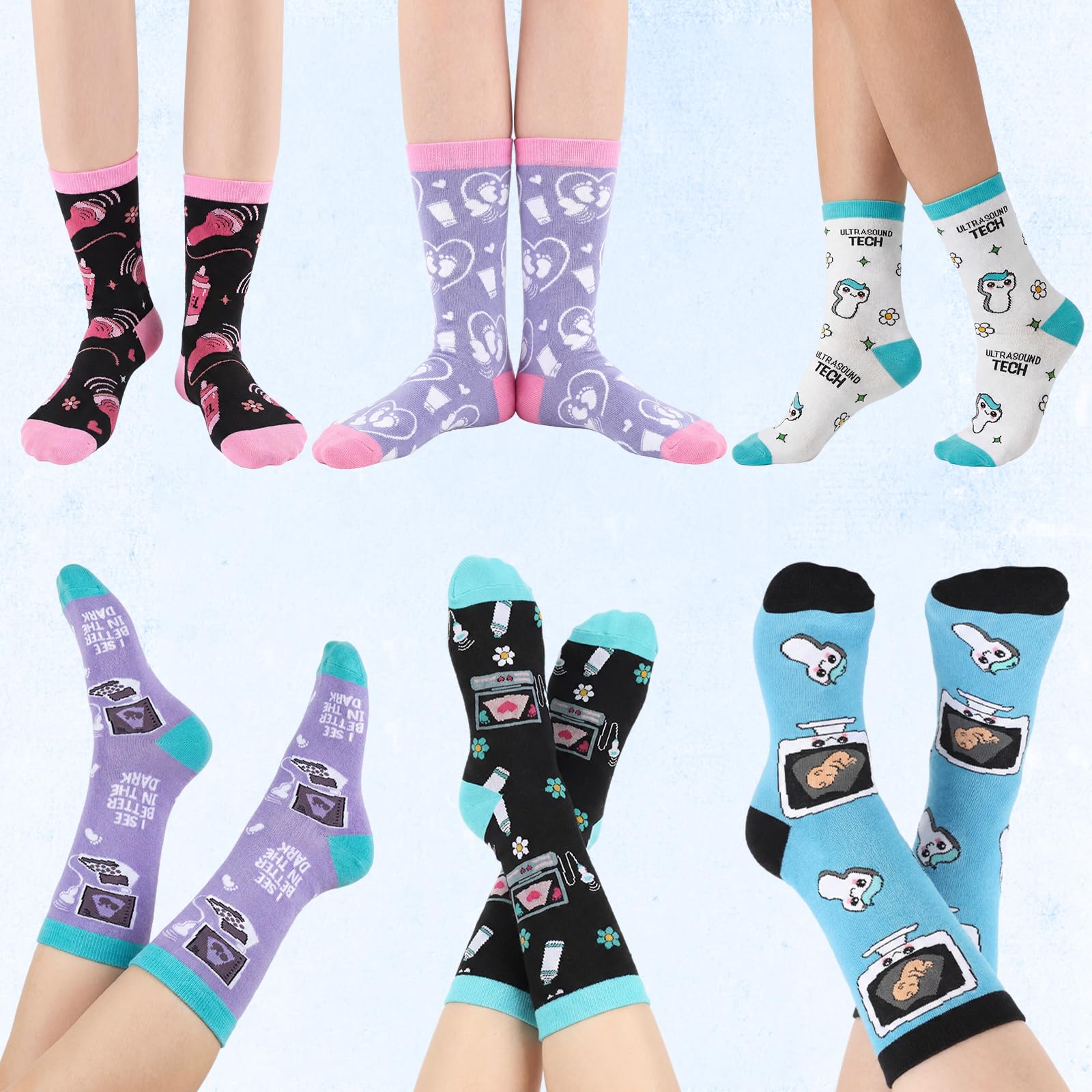 Glitopper 12 Pairs Sonographer Socks Set Fun Ultrasound Tech Gift with Fun Medical Theme Designs Stretchy Socks for Radiology Nurses Doctors Medical Professionals