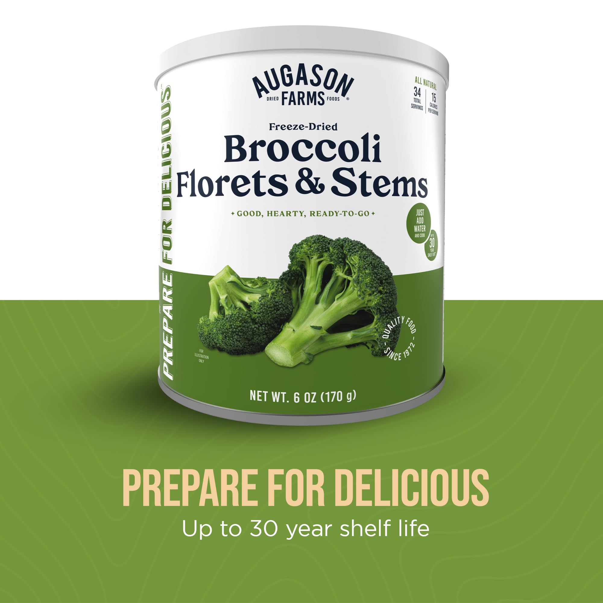 Augason Farms Freeze Dried Broccoli Florets & Stems #10 Can 7 oz