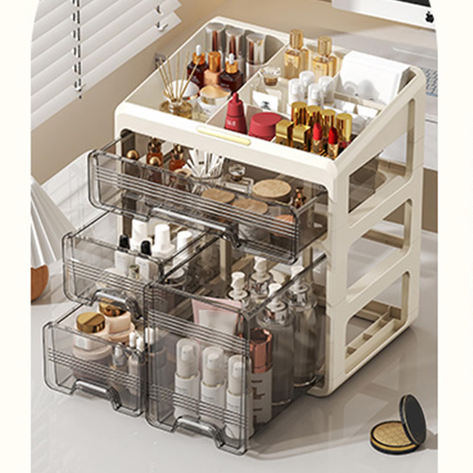 Scaffale per cosmetici in PP con scomparti multipli per un'organizzazione efficiente, adatto per uso domestico o professionale Desktop Cosmetic Storage Rack