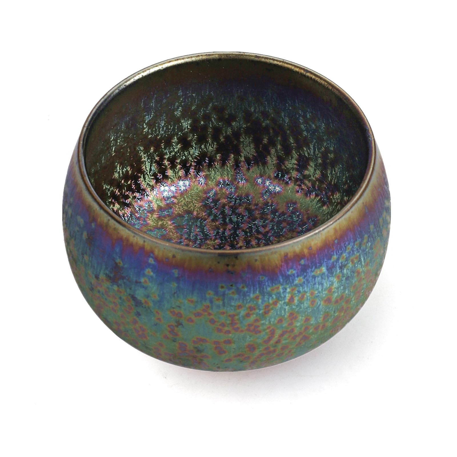 CmengAo Chinese Jianzhan Tea Cup, Colorful Ceramic Glaze Tenmoku Tea Cup, Kungfu Tea Bowl for Tea Matcha Coffee, Handcrafts Art Porcelain Teacup (Peacock)