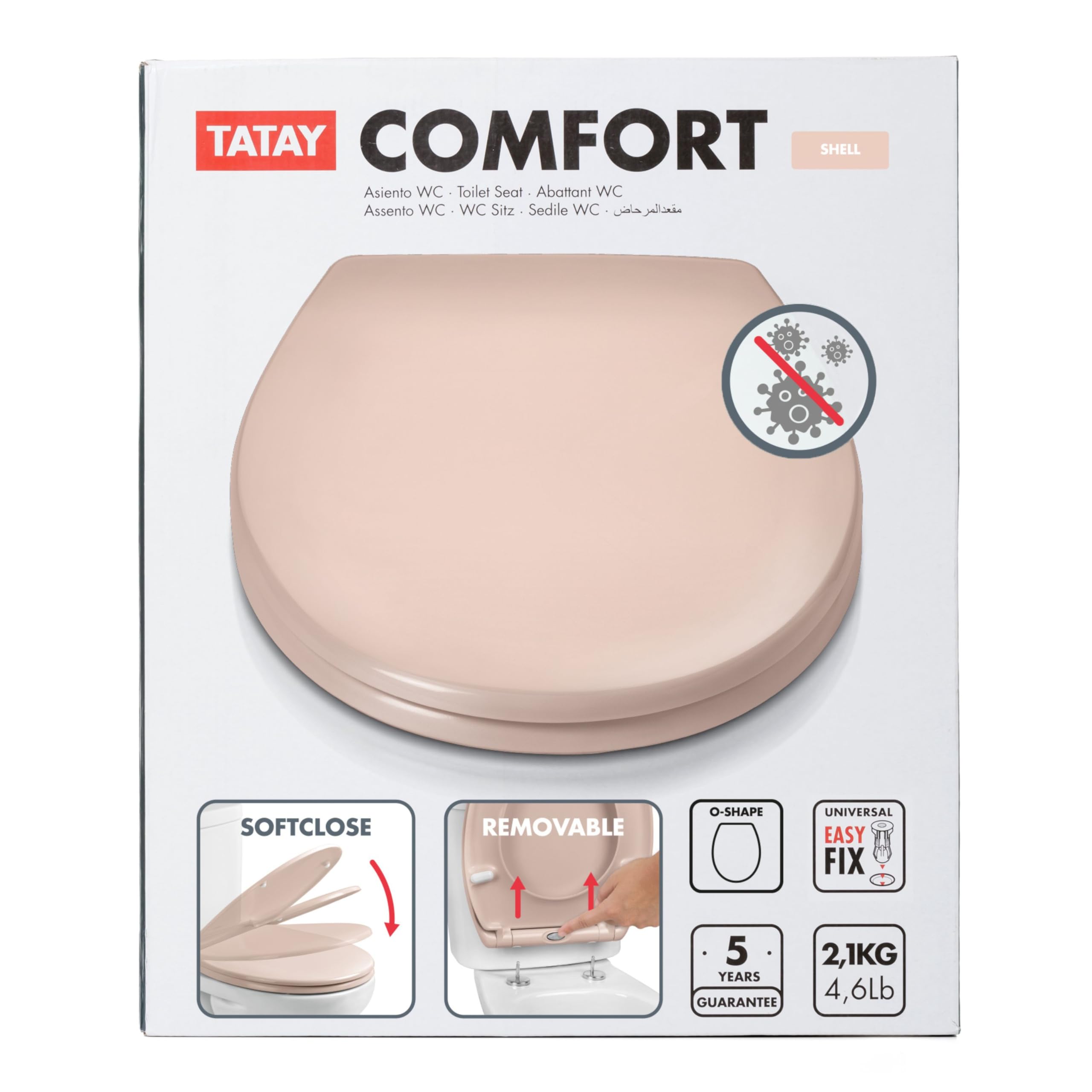 TATAY Tapa WC Comfort Fácil de Limpiar Gran Resistencia y Anti Bacteriana | Tapa WC | Diseño Universal | Duroplast Universal Caída Amortiguada | Montaje Rápido y Fácil | Forma Ovalada | Modelo - Shell