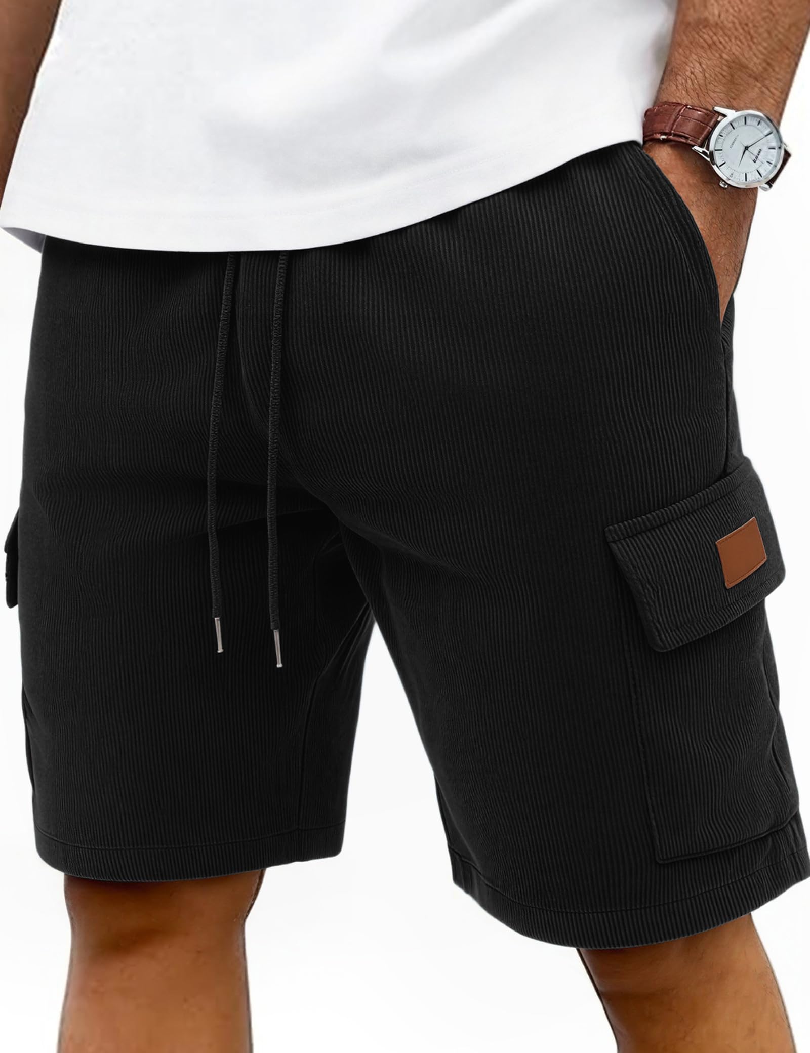 iClosam Kurze Hosen Herren Corduroy Cargo Shorts Bequem Abriebfest mit Elastische Taille and Mehrere Taschen für Sommer Freizeit,S-3XL
