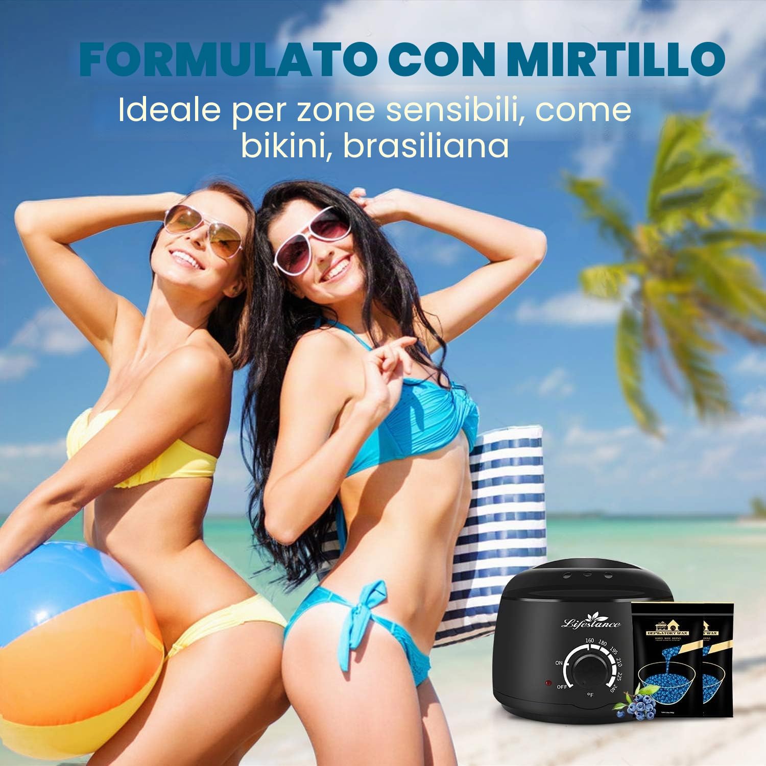 Lifestance Set di cera, Serene Gold L3, macchina per la depilazione a cera con capelli grossolani e peluria, cera calda per zona bikini, sopracciglia, ascelle, viso, gambe