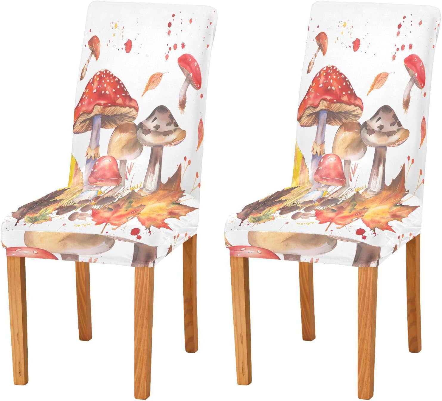 ALAZA Chair Covers for Dining Room, Watercolor Leaf Mushroom Stretch Chair Cover Sets Chair Protector Removable Washable for Ktichen Restaurant Hotel