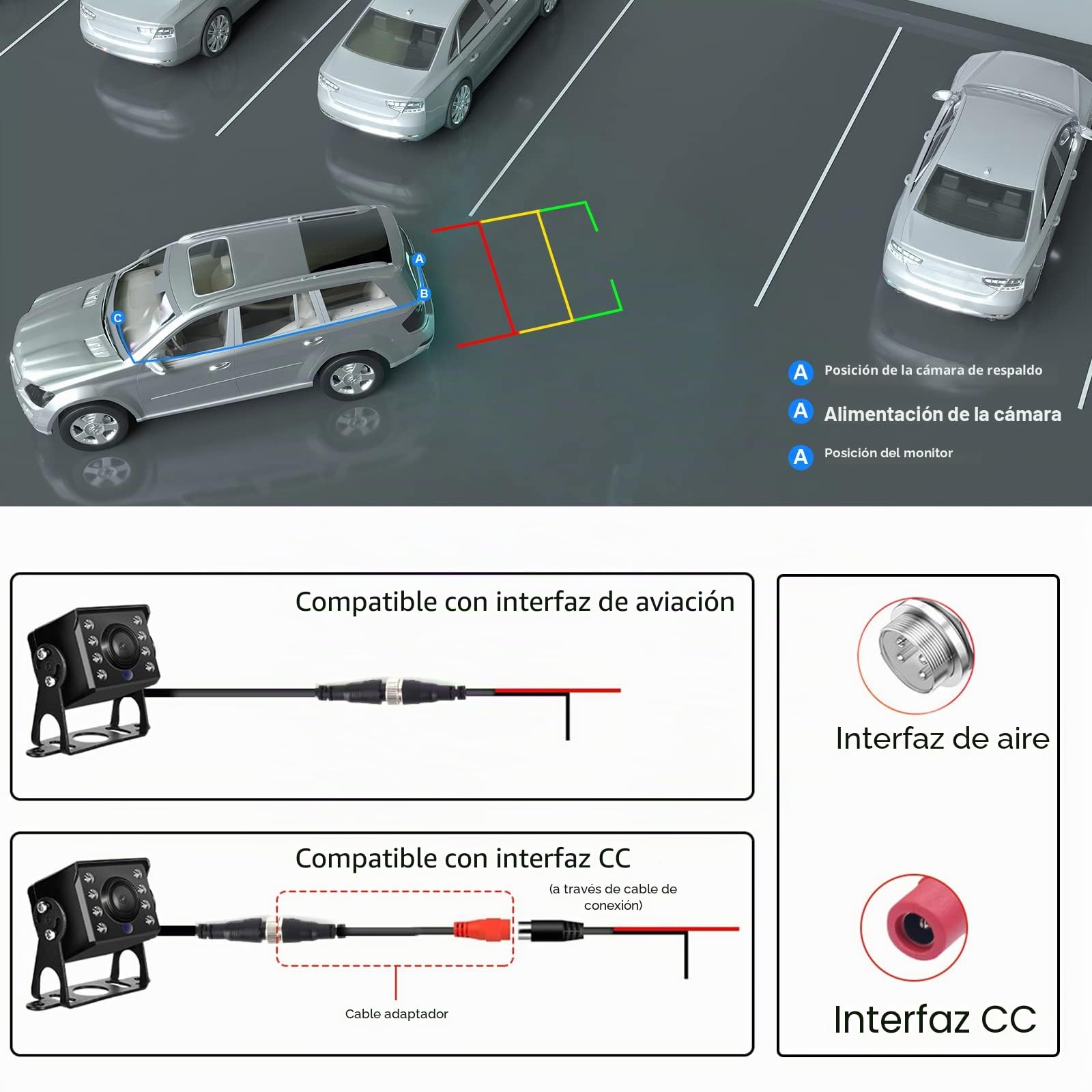 Hodozzy AHD & CVBS Cámara de Visión Trasera 4 Pin Cable Conector RCA, IP69 Impermeable Cámara Marcha Atrás 18 IR Visión Nocturna Cámara de Marcha Atrás para Coche Cámara 12V + 10 Metros Cable