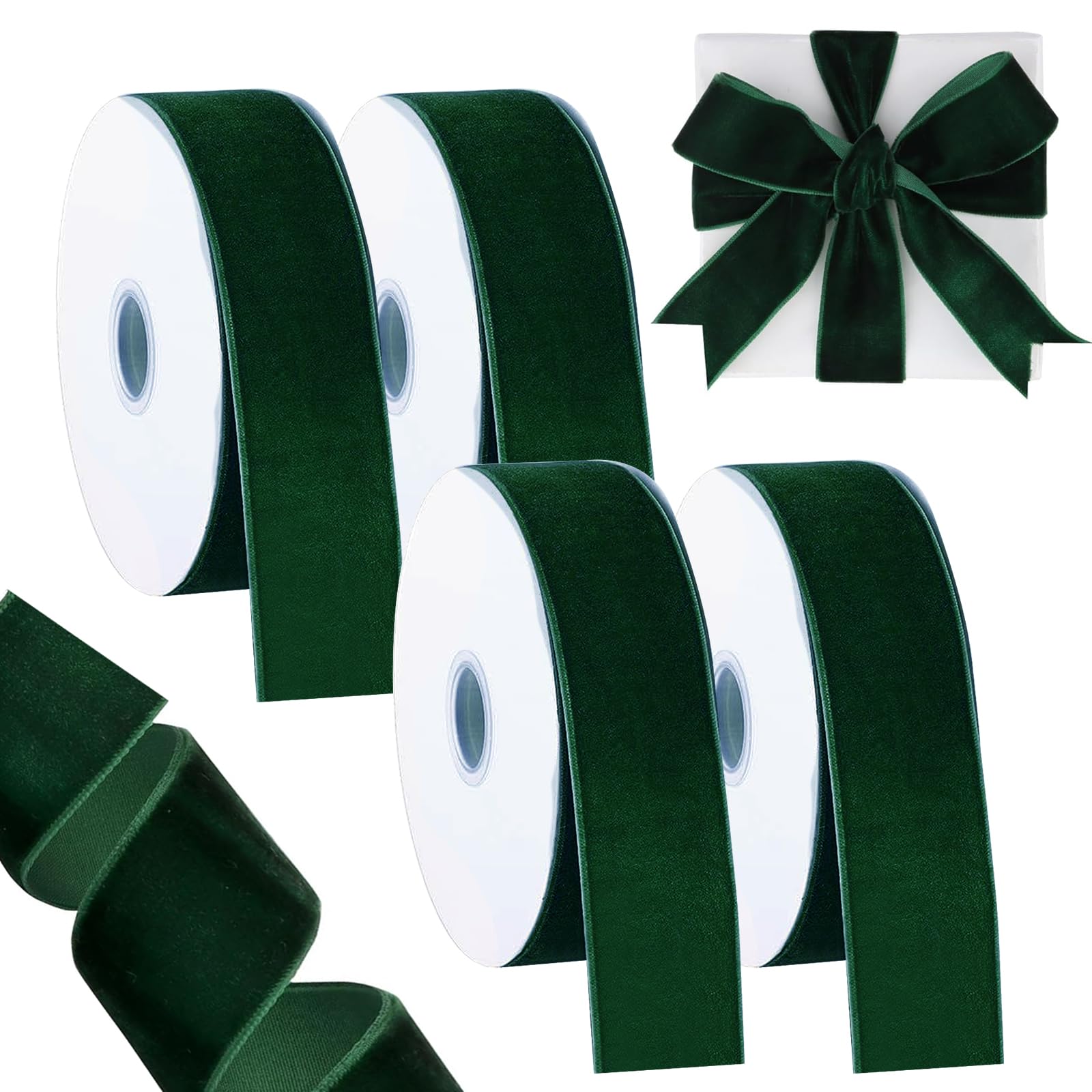Dark Green Velvet Ribbon, 25mm×36m Soft Luxurious Green Velvet Ribbon for Gift DIY Crafting, Valentine, Bouquets, Cake