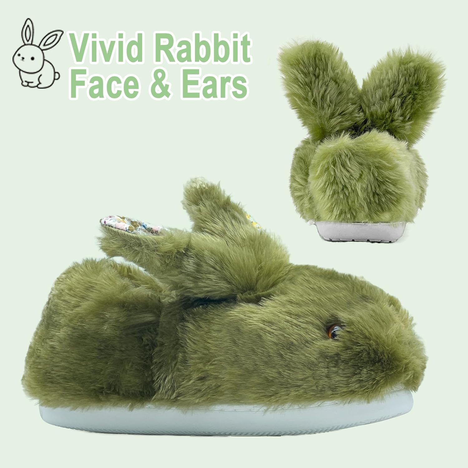 Bunny Slippers for Women, Cute Animal Fluffy Slippers Fuzzy House Shoes Plush Warm Winter Slippers Rabbit Home Bedroom Shoes Indoor & Outdoor - Image 3