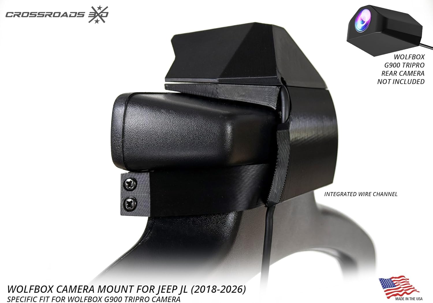 Crossroads 3D Camera Mount for Wolfbox Tripro G900 Camera System for Jeep Wrangler JL (2018-2026)
