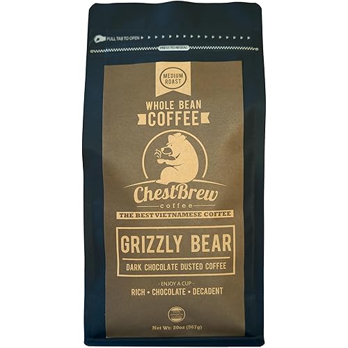 ChestBrew Grizzly Bear – Chocolate Dusted Vietnamese Whole Bean Coffee, 20 oz