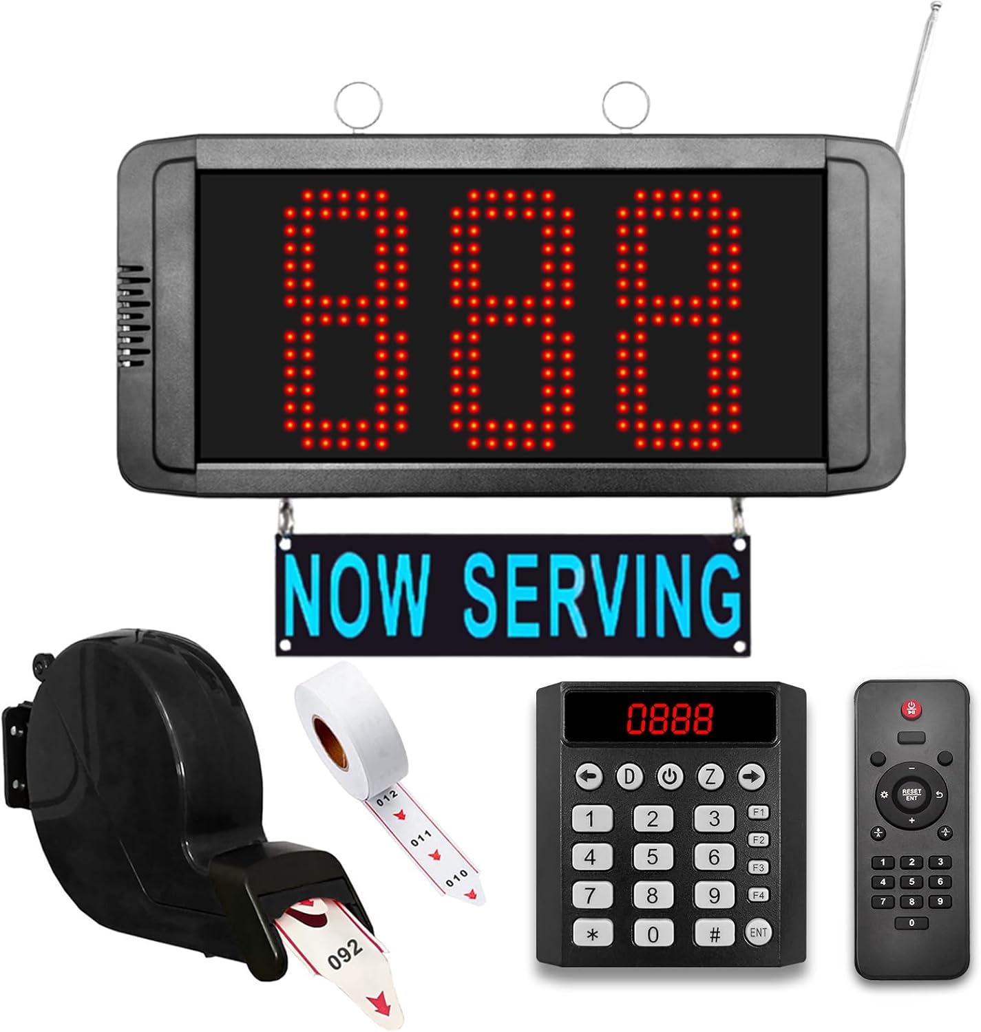 Take a Number System Wireless Queue Calling System for Customers Waiting with 3-Digit Voice Prompt Now Serving Display Numeric Keypad & Remote for Restaurant Bank Medical Clinic Church