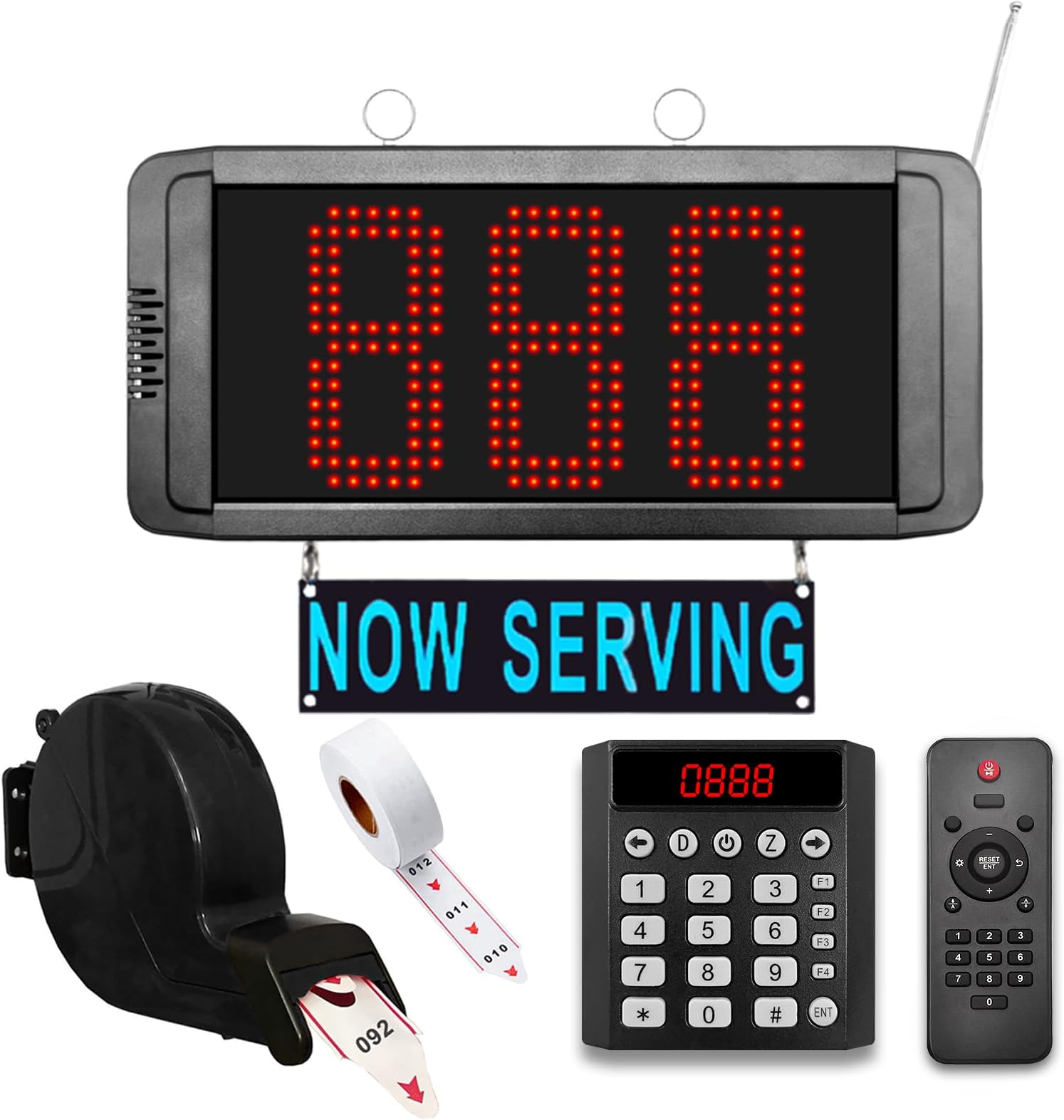 Queue Wireless Calling System Take a Number System with 3-Digit LED Now Serving Display Numeric Keypad Call Ticket Dispenser (with 2 Groups from 000-999) for Restaurant Bank Clinic Line Management